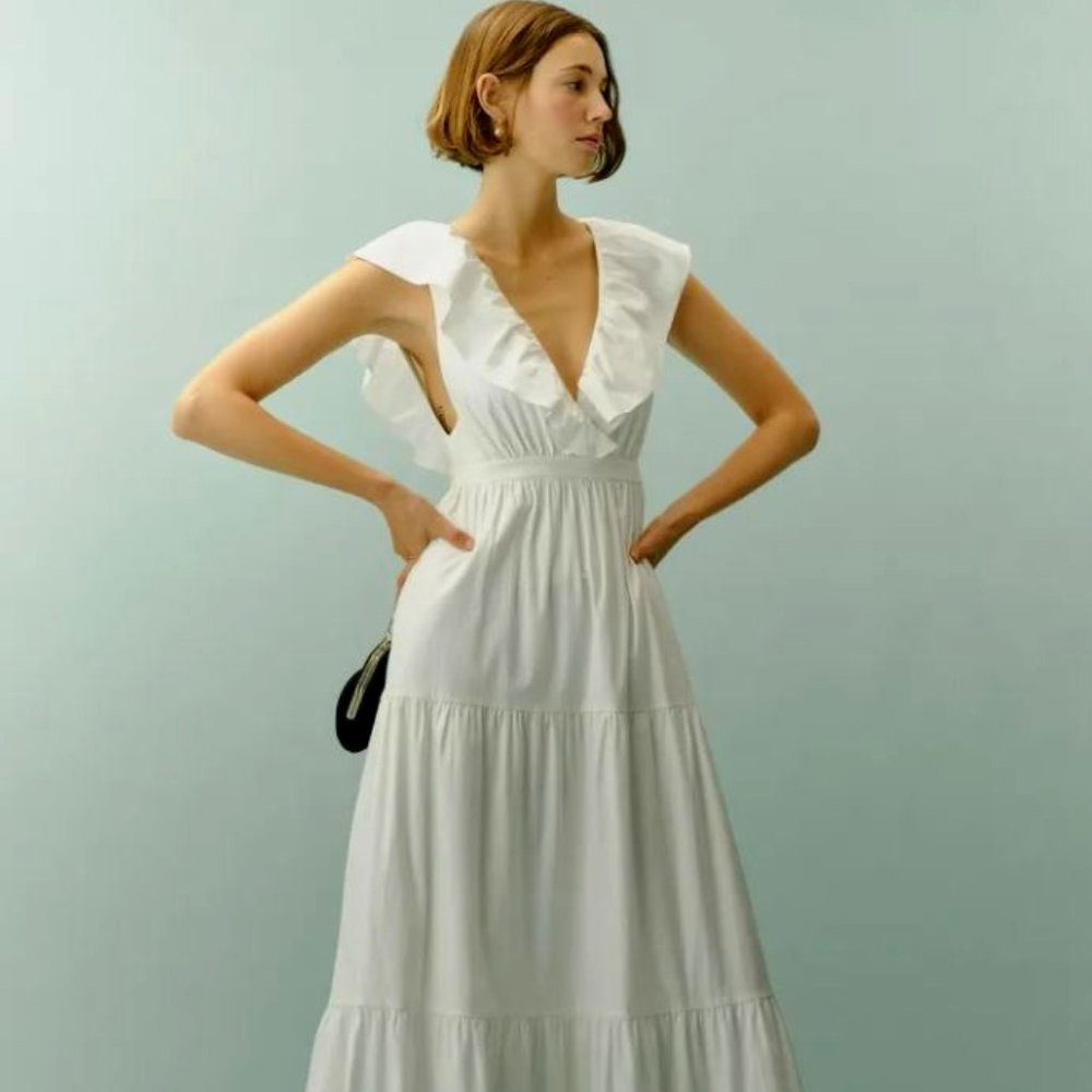 NWT Reformation Fairfield Dress White Maxi Long Gown Ruffle Tie Bridal Sz 2 $398